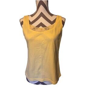 Vintage Y2K Lemon Grass Lace Trim Tank Top Yellow Womens Medium Butter Yellow
